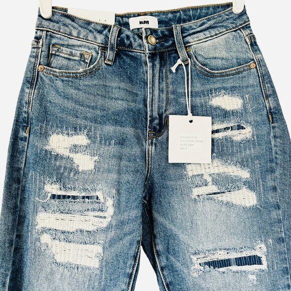 NWT I&M Jeans Women's Distressed Tom Girl High Rise Stretch Blue Jeans Size 3 - Picture 3 of 14